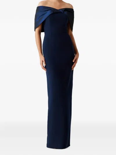 Teri Jon Bow-detail Crepe Gown In Blue