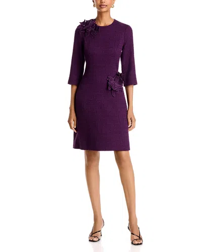 Teri Jon By Rickie Freeman 3d Flower Boucle A Line Dress In Purple