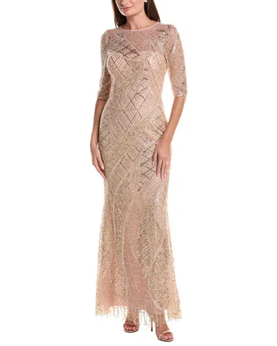 Teri Jon By Rickie Freeman Art Deco Gown In Neutral