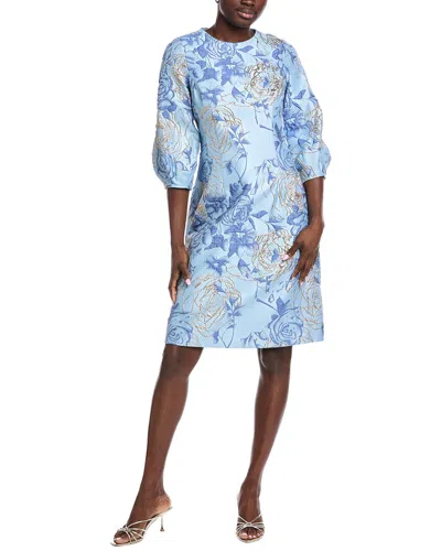 Teri Jon By Rickie Freeman Balloon Sleeve A-line Dress In Blue
