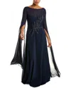 Teri Jon By Rickie Freeman Beaded Crepe Gown In Blue