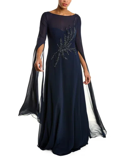 Teri Jon By Rickie Freeman Beaded Crepe Gown In Blue