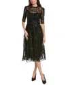 Teri Jon By Rickie Freeman Beaded Tulle A-line Dress In Black