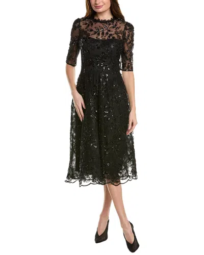Teri Jon By Rickie Freeman Beaded Tulle A-line Dress In Black