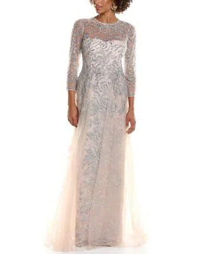 Pre-owned Teri Jon By Rickie Freeman Beaded Tulle Gown Women's Pink 2
