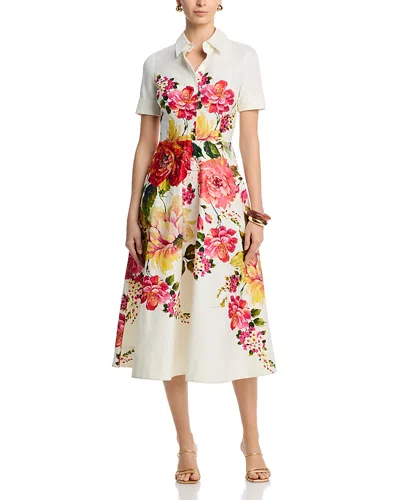 Teri Jon By Rickie Freeman Bold Floral Print Shirt Midi Dress In Neutral