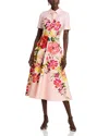 Teri Jon By Rickie Freeman Bold Floral Print Shirt Midi Dress In Pink Multi