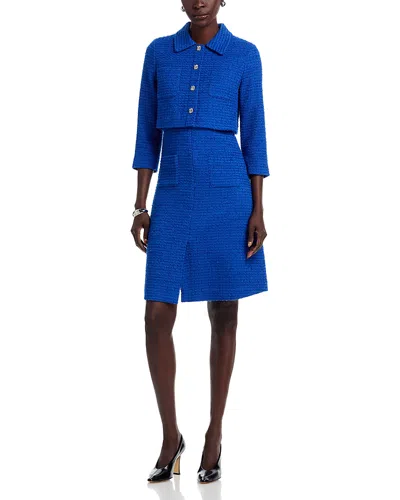Teri Jon By Rickie Freeman Boucle Dress In Blue