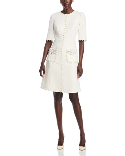 Teri Jon By Rickie Freeman Boucle Embellished Dress In White Cream