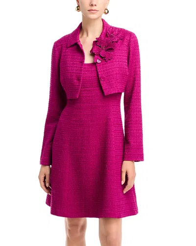 Teri Jon By Rickie Freeman Boucle Flower Corsage Applique Bolero Jacket In Pink