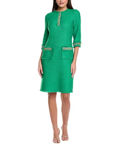 Teri Jon By Rickie Freeman Boucle Midi Dress In Green
