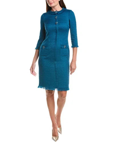 Teri Jon By Rickie Freeman Boucle Sheath Dress In Blue