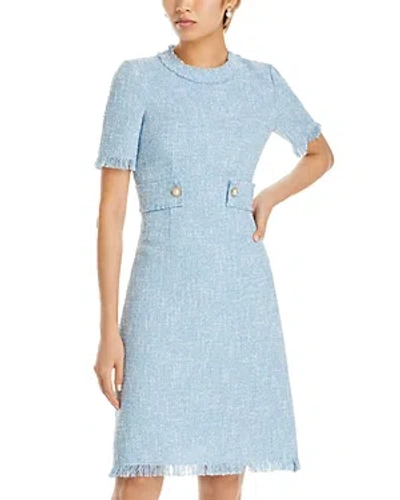 Teri Jon By Rickie Freeman Boucle Tweed Dress In Powder Blue