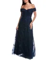 Teri Jon By Rickie Freeman Butterfly Applique Gown In Blue