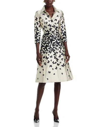 Teri Jon By Rickie Freeman Butterfly Button Front Dress In Black