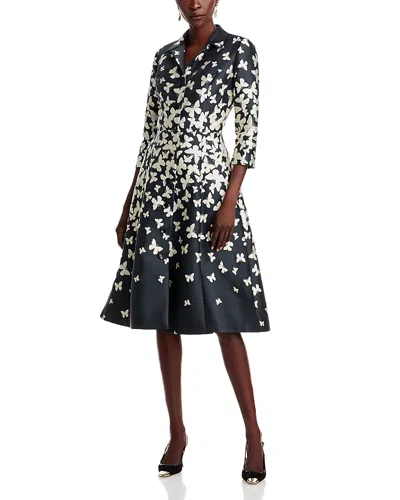 Teri Jon By Rickie Freeman Butterfly Button Front Dress In Black Silver