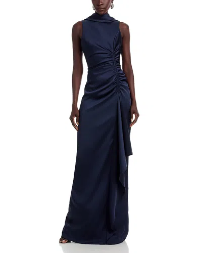 Teri Jon By Rickie Freeman Charmeuse Roll Collar Gown In Blue