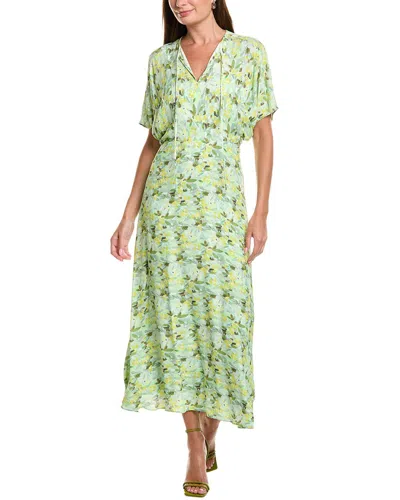 Teri Jon By Rickie Freeman Chiffon Ditsy Print Raglan Sleeve Maxi Dress In Green