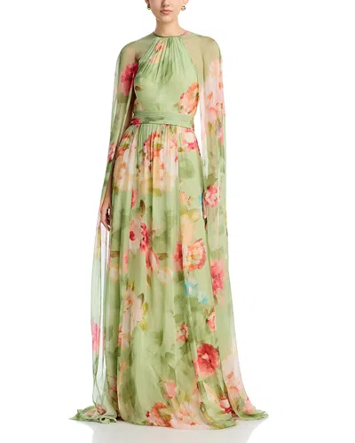 Teri Jon By Rickie Freeman Chiffon Floral Cape Gown In Multi