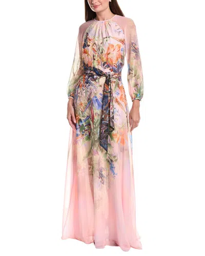 Teri Jon By Rickie Freeman Chiffon Floral Maxi Gown In Pink