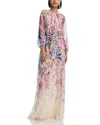 Teri Jon Women's Chiffon Floral Tie-waist Gown In Ivory Multi