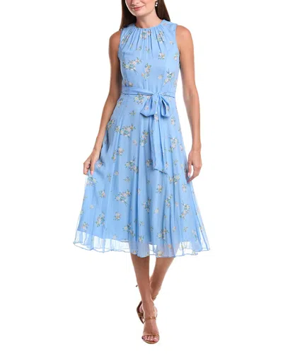 Teri Jon By Rickie Freeman Chiffon Floral Print Fit N Flare Silk Midi Dress In Blue