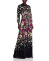 Teri Jon By Rickie Freeman Chiffon Floral Print Shirt Waist Maxi Dress