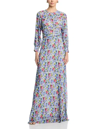 Teri Jon By Rickie Freeman Chiffon Long Sleeve Pleated Gown In Multi