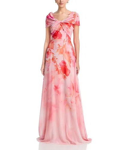 Teri Jon By Rickie Freeman Chiffon Off Shoulder Gown In Multi