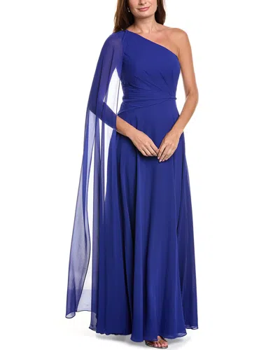 Teri Jon By Rickie Freeman Chiffon One-shoulder Drape Gown In Blue