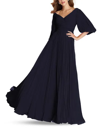 Teri Jon By Rickie Freeman Chiffon Pleated V Neck Gown In Black