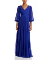 Teri Jon By Rickie Freeman Chiffon Pleated V Neck Gown In Cobalt