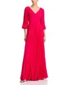 Teri Jon By Rickie Freeman Chiffon Pleated V Neck Gown In Fuchsia