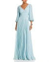 Teri Jon By Rickie Freeman Chiffon Pleated V Neck Gown In Powder Blue