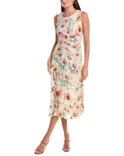 Teri Jon By Rickie Freeman Chiffon Print Ruched Front Dress In Neutral