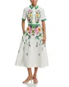 Teri Jon By Rickie Freeman Cotton Flower Print Shirt Dress In Ivory Multi