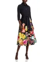 Teri Jon By Rickie Freeman Cotton Shirt Dress In Black Multi