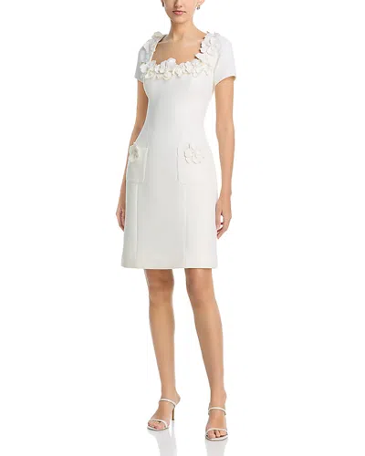 Teri Jon By Rickie Freeman Crepe 3d Flower Dress In White