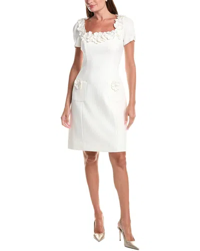 Teri Jon By Rickie Freeman Crepe 3d Flower Dress In White