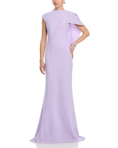 Teri Jon By Rickie Freeman Crepe Asymmetrical Side Drape Cape Gown In Purple