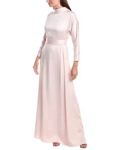 Teri Jon By Rickie Freeman Crepe Back Satin Mock Neck Dolman Sleeve Dress In Neutral