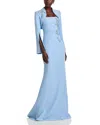 Teri Jon By Rickie Freeman Crepe Bead Trim Bolero & Strapless Gown In Blue