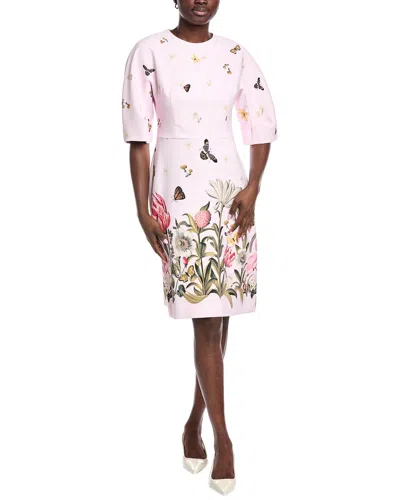 Teri Jon By Rickie Freeman Crepe Butterfly Border Print Sheath Dress In Pink