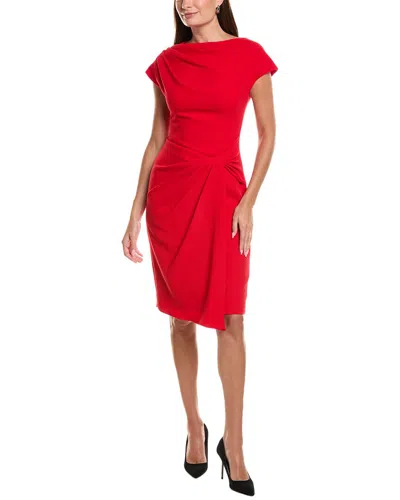 Teri Jon By Rickie Freeman Crepe Cap Sleeve Sarong Sheath Dress In Red