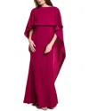 Teri Jon By Rickie Freeman Crepe Capelet Gown In Purple