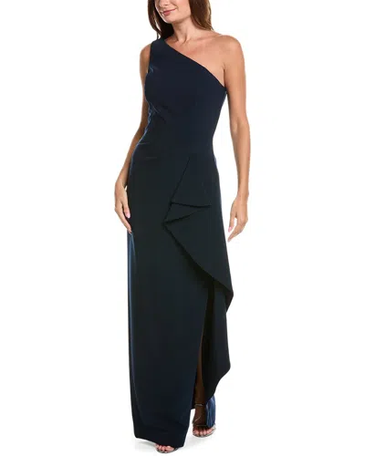 Teri Jon By Rickie Freeman Crepe Cascade Ruffle Gown In Black