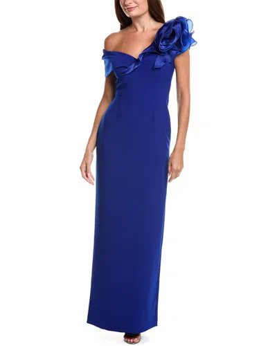 Teri Jon By Rickie Freeman Crepe Column Gown In Blue