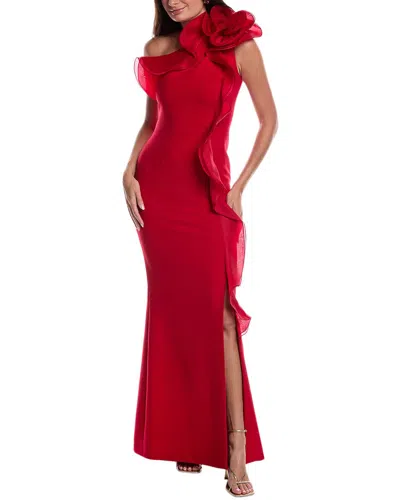 Teri Jon By Rickie Freeman Crepe Column Organza Gown In Red