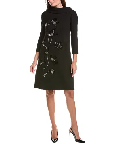 Teri Jon By Rickie Freeman Crepe Cowl Neck 3/4-sleeve Beaded Flower Dress In Brown
