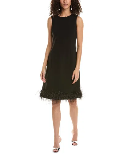 Teri Jon By Rickie Freeman Crepe Feather Hem Sheath Dress In Black